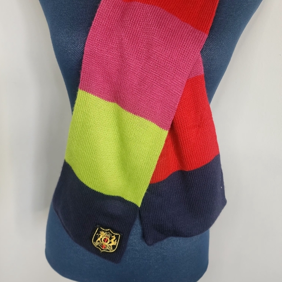 Long Colorblock Sweater Scarf with Crest Emblem - Picture 5 of 6